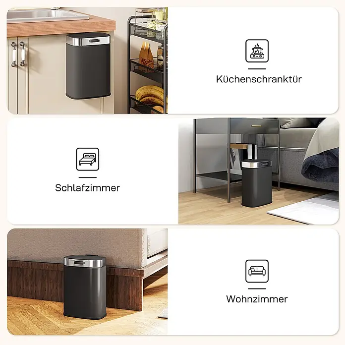 Homcom Standard-Mülleimer zum Einhängen - 5 l, Edelstahl, Schwarz