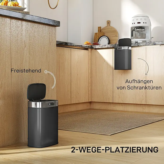 Homcom Standard-Mülleimer zum Einhängen - 5 l, Edelstahl, Schwarz