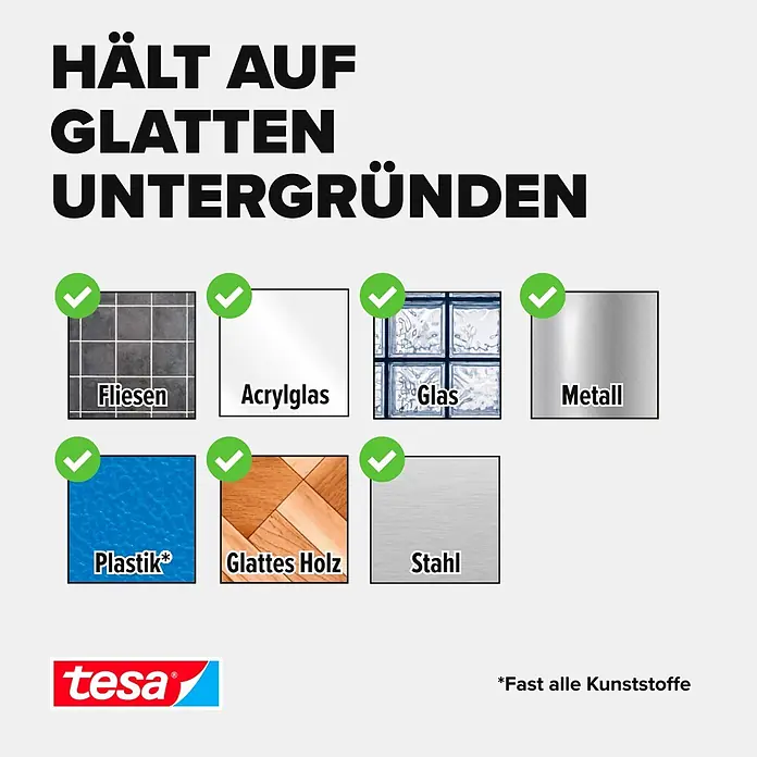 Tesa Verstellbarer Klebenagel - Geeignet für: Fliesen, Belastbarkeit: 4 kg, 2 Stk., Weiß - Informationsansicht