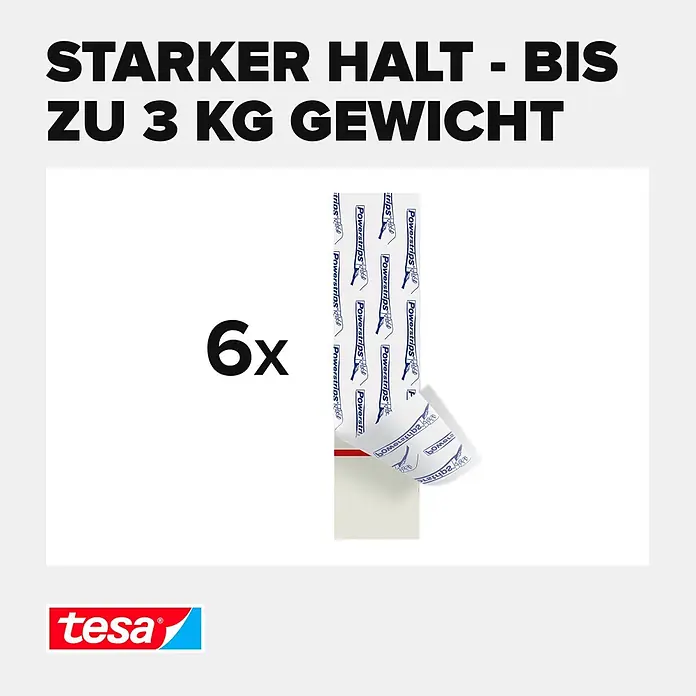 Tesa Klebestreifen - Geeignet für: Fliesen, Belastbarkeit: 3 kg, 9 Stk., Weiß - Informationsansicht
