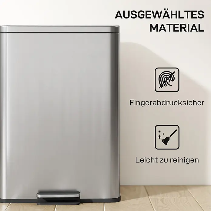 Homcom Treteimer Treteimer mit Softclose-Deckel - 20 l, Edelstahl, Silber