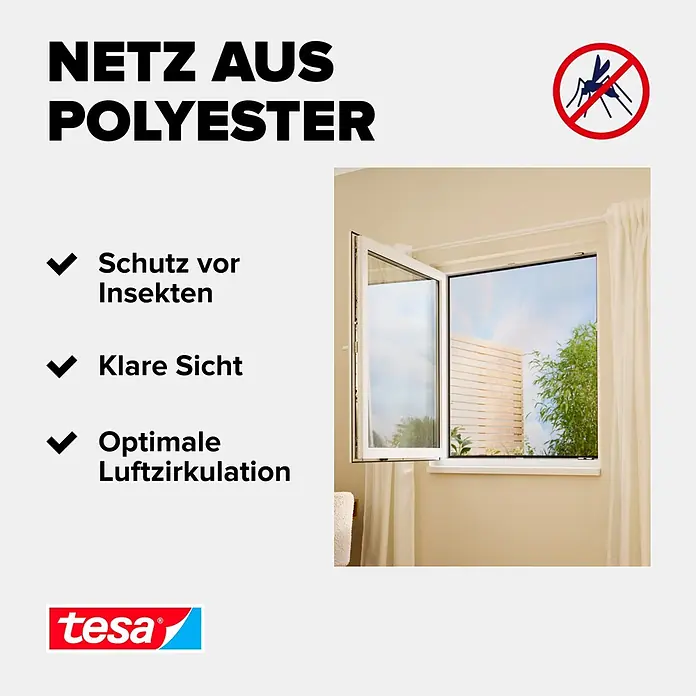 Tesa Insect Stop Insektenschutzfenster Klett - B x H: 1 x 1 m, Farbe Netz: Anthrazit, Montage Insektengitter: Ankletten - Polyester-Insektenschutznetz für Fenster, das Schutz vor Insekten, klare Sicht und optimale Luftzirkulation bietet.