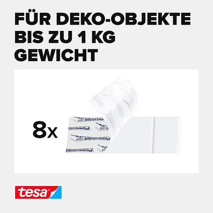 Tesa Powerstrips Selbstklebestrip Transparent Large - 8 Stk. - Informationsansicht