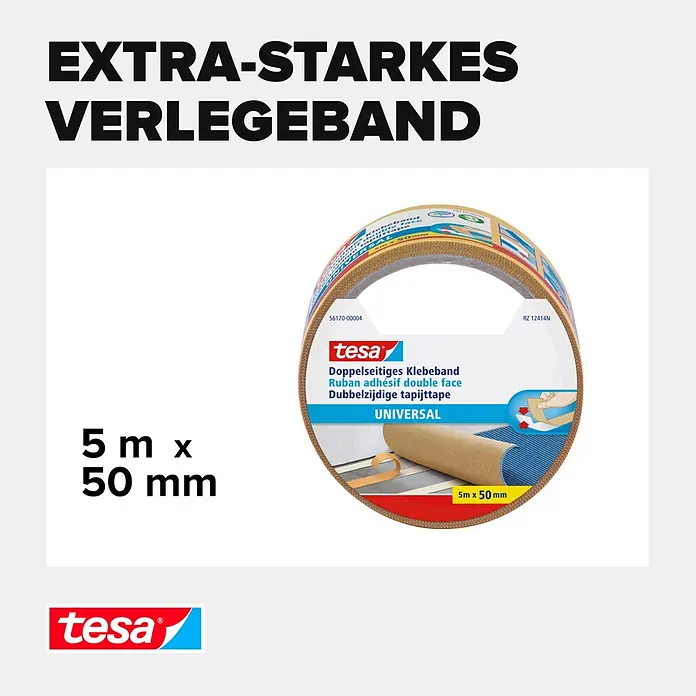 Tesa Doppelseitiges Klebeband Universal - 5 m x 50 mm - Informationsansicht
