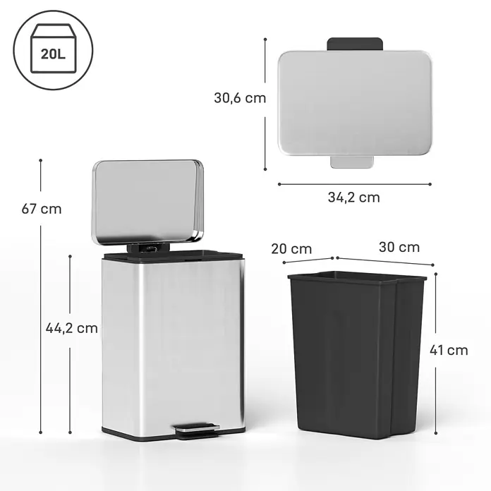 Homcom Treteimer Treteimer mit Softclose-Deckel - 20 l, Edelstahl, Silber
