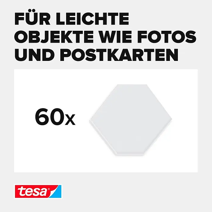 Tesa Doppelseitige Klebepads - Geeignet für: Glas, 60 Stk., Transparent - Informationsansicht