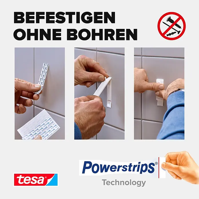 Tesa Klebestreifen - Geeignet für: Fliesen, Belastbarkeit: 2 kg, 9 Stk., Weiß - Informationsansicht