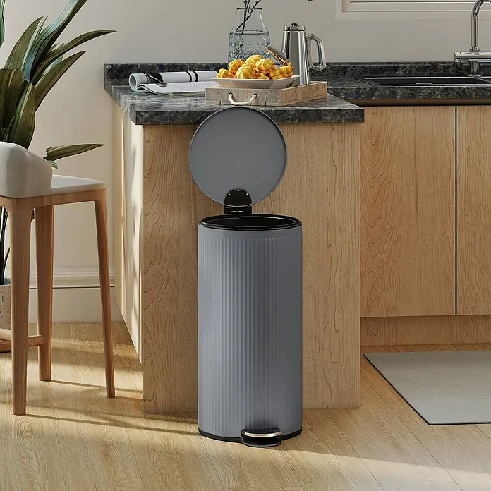 Homcom Treteimer Treteimer mit Softclose-Deckel - 30 l, Metall, Dunkelgrau