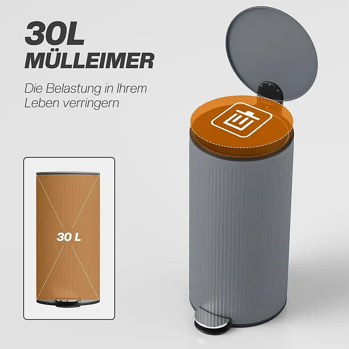 Homcom Treteimer Treteimer mit Softclose-Deckel - 30 l, Metall, Dunkelgrau
