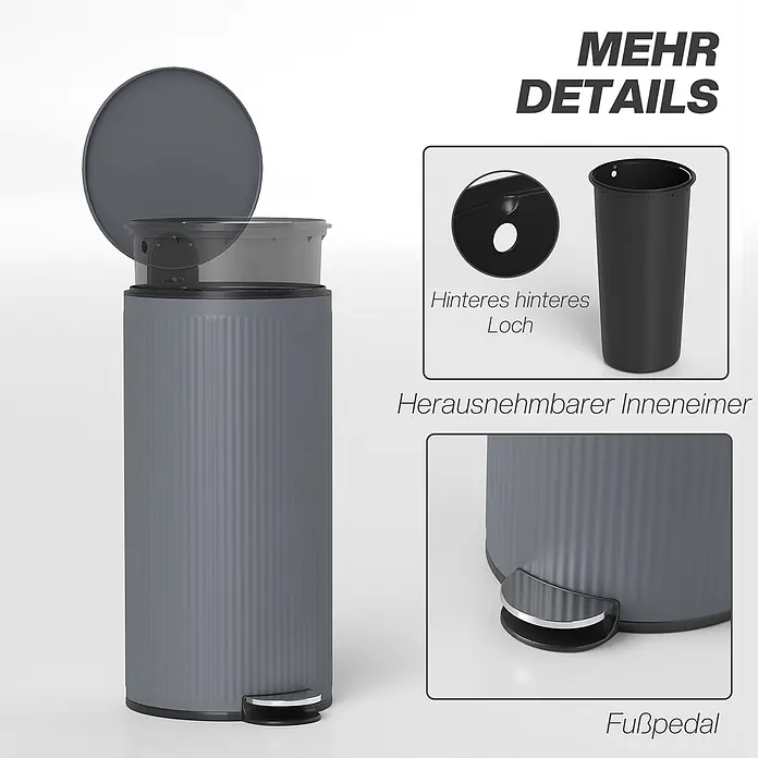 Homcom Treteimer Treteimer mit Softclose-Deckel - 30 l, Metall, Dunkelgrau