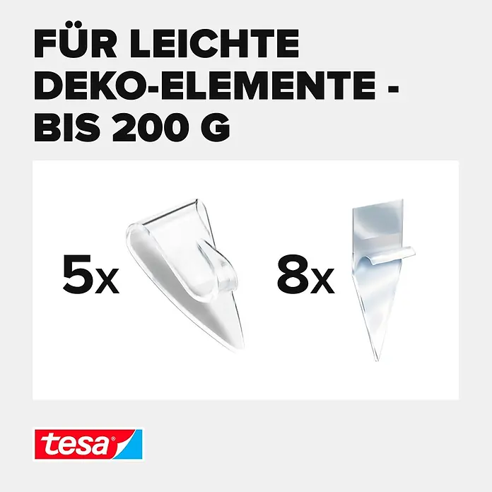 Tesa Klebehaken - Geeignet für: Glas, Belastbarkeit: 0,2 kg, 5 Stk., Transparent - Informationsansicht