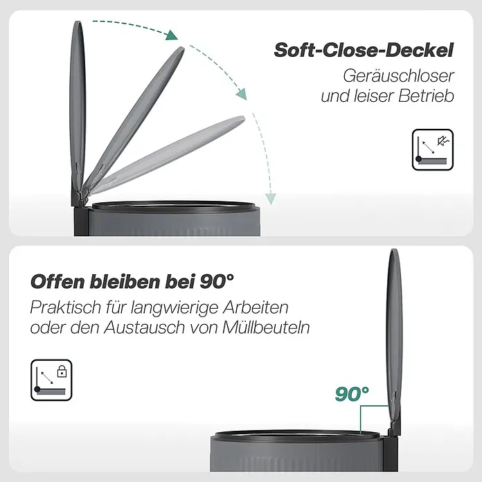 Homcom Treteimer Treteimer mit Softclose-Deckel - 30 l, Metall, Dunkelgrau