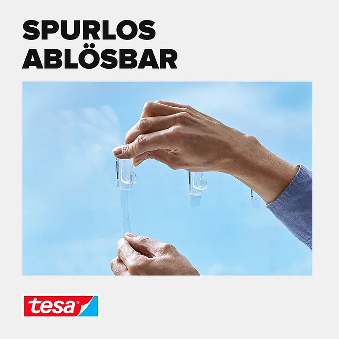 Tesa Powerstrips Selbstklebestrip Transparent Large - 8 Stk. - Informationsansicht