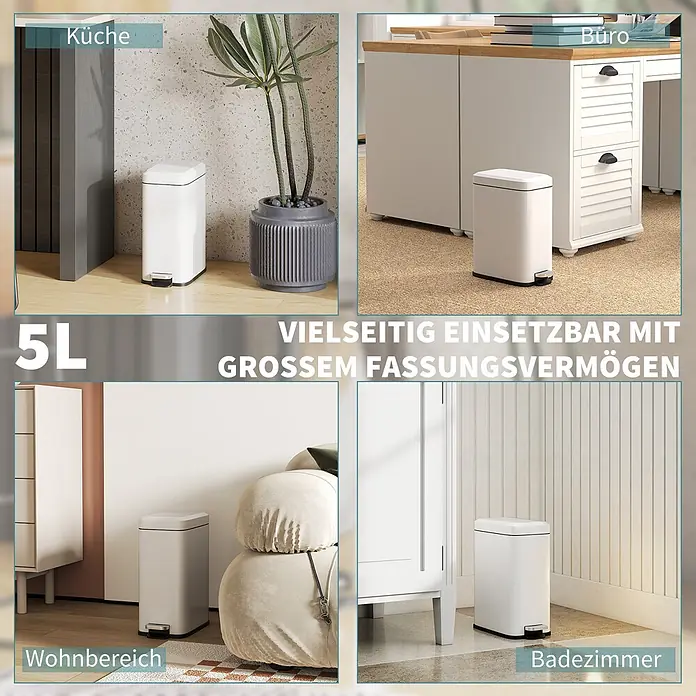Homcom Treteimer mit Fußpedal - 5 l, Metall, Weiß