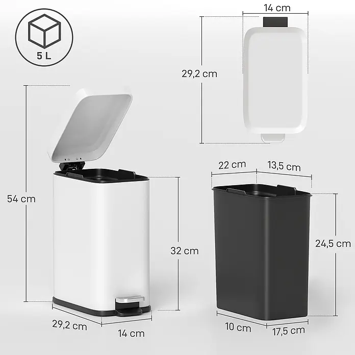 Homcom Treteimer mit Fußpedal - 5 l, Metall, Weiß