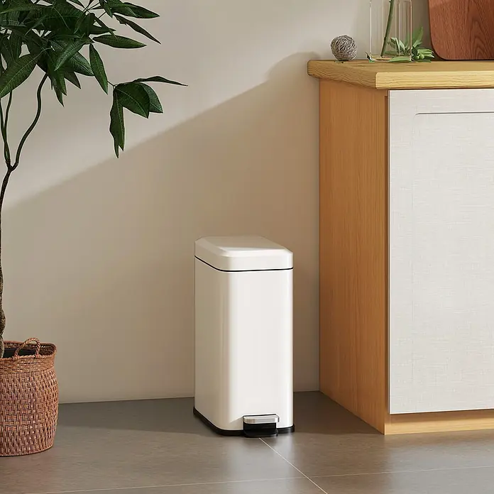 Homcom Treteimer mit Fußpedal - 5 l, Metall, Weiß