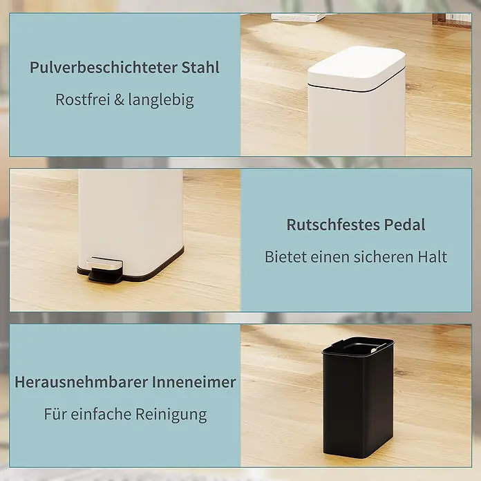 Homcom Treteimer mit Fußpedal - 5 l, Metall, Weiß