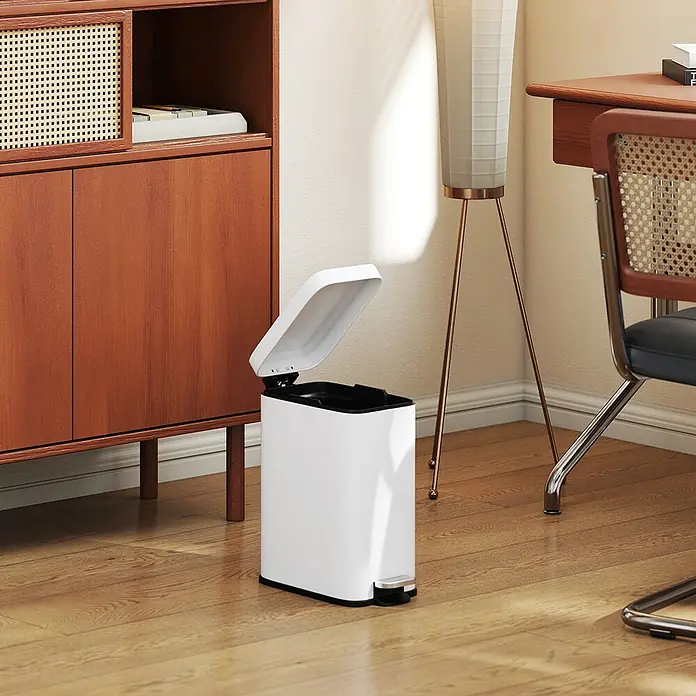 Homcom Treteimer mit Fußpedal - 5 l, Metall, Weiß