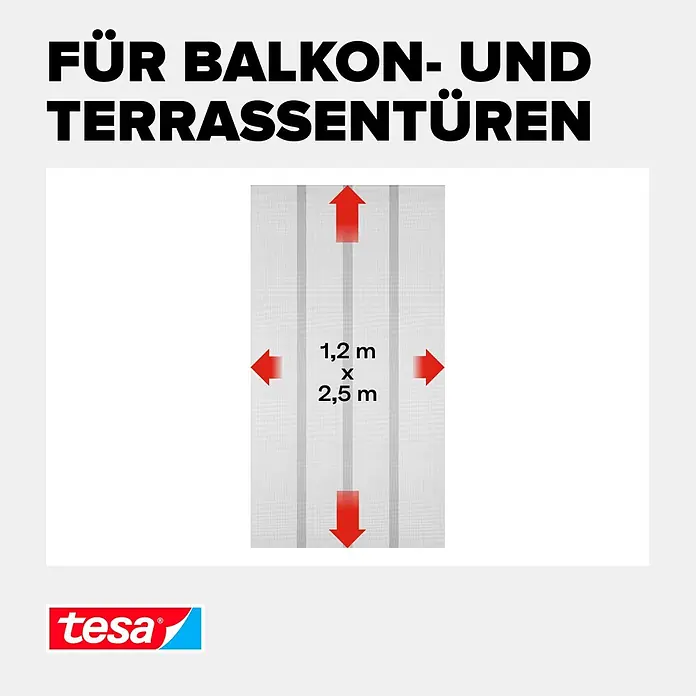Tesa Insect Stop Insektenschutzvorhang Lamellenvorhang - B x H: 1,2 x 2,5 m, Montage Insektengitter: Ankletten - Weißes Tesa Fliegengitter für Balkon- und Terrassentüren, Maße 1,2 m x 2,5 m.
