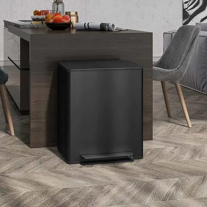 Homcom Treteimer mit Softclose-Deckel - 50 l, Edelstahl, Schwarz