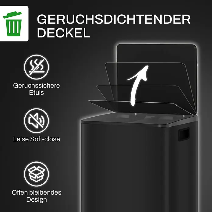 Homcom Treteimer mit Softclose-Deckel - 50 l, Edelstahl, Schwarz
