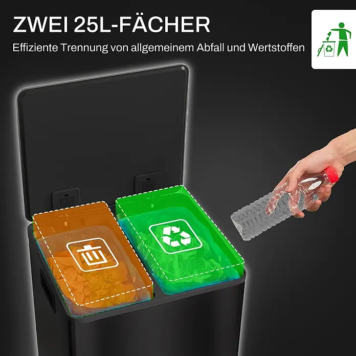 Homcom Treteimer mit Softclose-Deckel - 50 l, Edelstahl, Schwarz