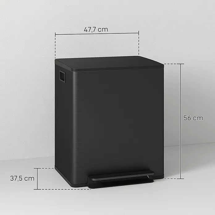 Homcom Treteimer mit Softclose-Deckel - 50 l, Edelstahl, Schwarz