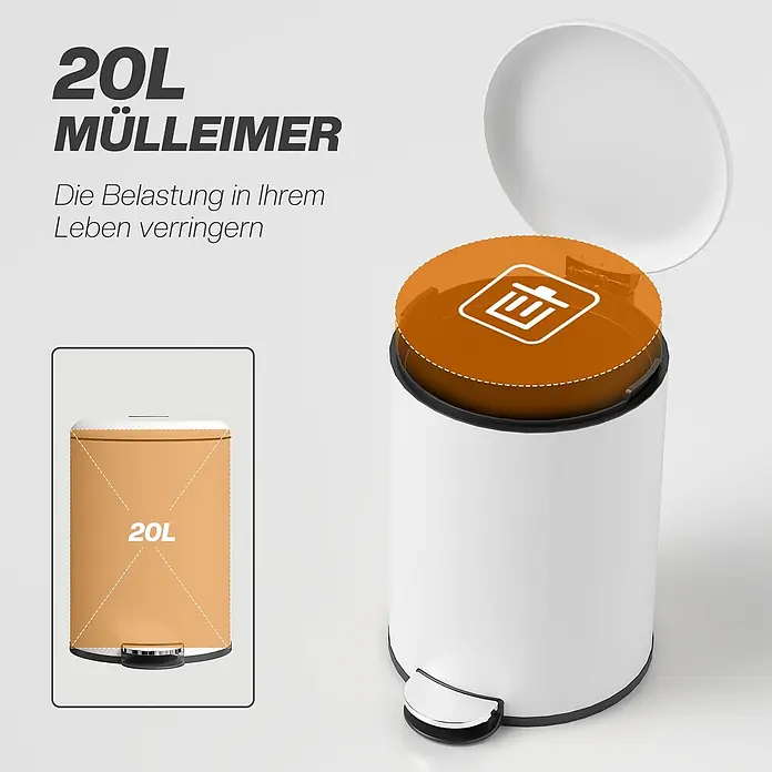 Homcom Treteimer mit Pedal - 20 l, Metall, Cremeweiß