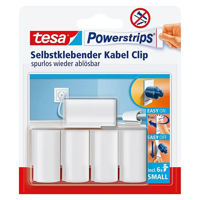 Tesa Powerstrips Kabel-Clip - Kunststoff, Weiß - Vorderansicht