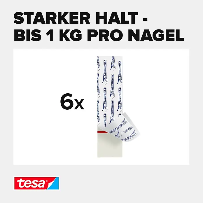 Tesa Klebestreifen - Geeignet für: Tapeten, Belastbarkeit: 1 kg, 6 Stk., Weiß - Informationsansicht