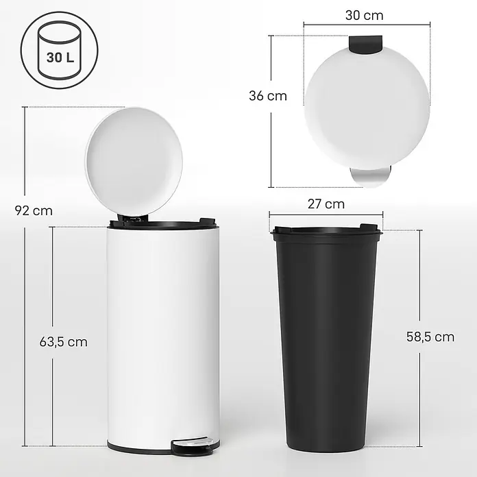 Homcom Treteimer Treteinmer - 30 l, Kunststoff, Cremeweiß