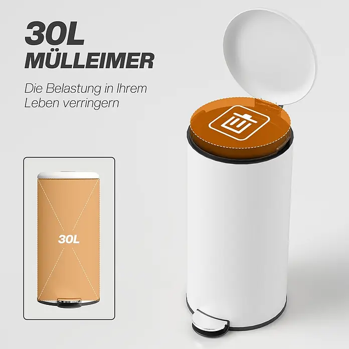 Homcom Treteimer Treteinmer - 30 l, Kunststoff, Cremeweiß