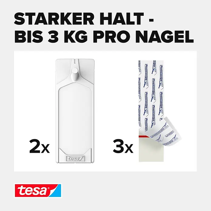 Tesa Klebenagel - Geeignet für: Fliesen, Belastbarkeit: 3 kg, 2 Stk., Weiß - Informationsansicht