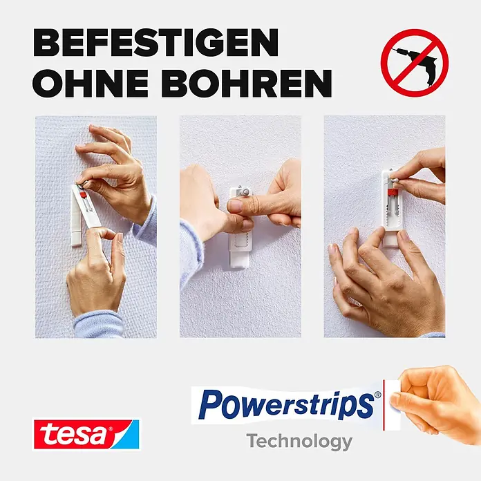 Tesa Verstellbare Klebeschraube - Geeignet für: Tapeten, Belastbarkeit: 1 kg, 2 Stk., Weiß - Informationsansicht