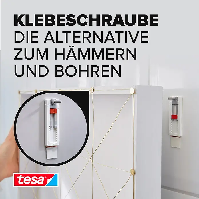 Tesa Verstellbare Klebeschraube - Geeignet für: Fliesen, Belastbarkeit: 3 kg, 2 Stk., Weiß - Informationsansicht