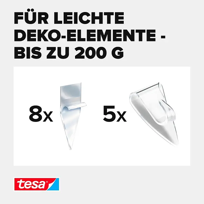Tesa Powerstrips Klebehaken - 5 Stk., Transparent - Informationsansicht