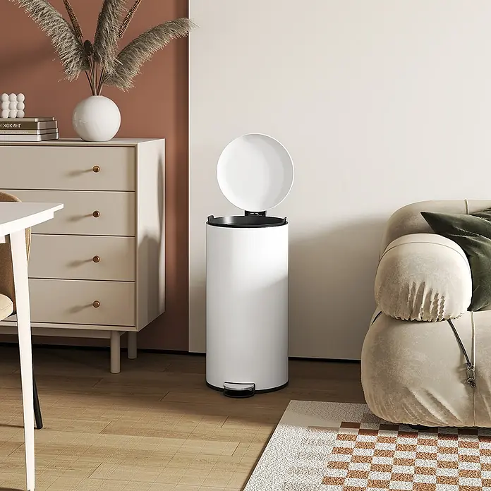 Homcom Treteimer Treteinmer - 30 l, Kunststoff, Cremeweiß