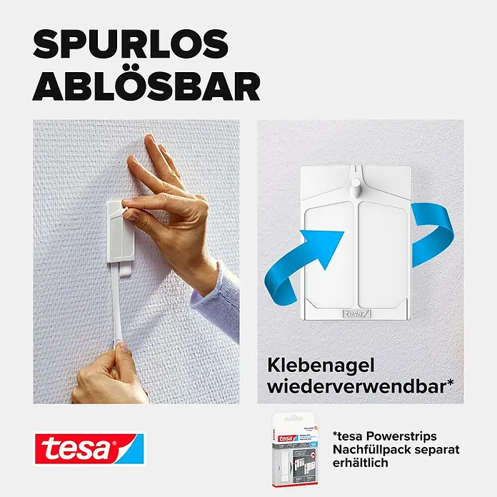 Tesa Klebenagel - Geeignet für: Tapeten, Belastbarkeit: 2 kg, 2 Stk., Weiß - Informationsansicht