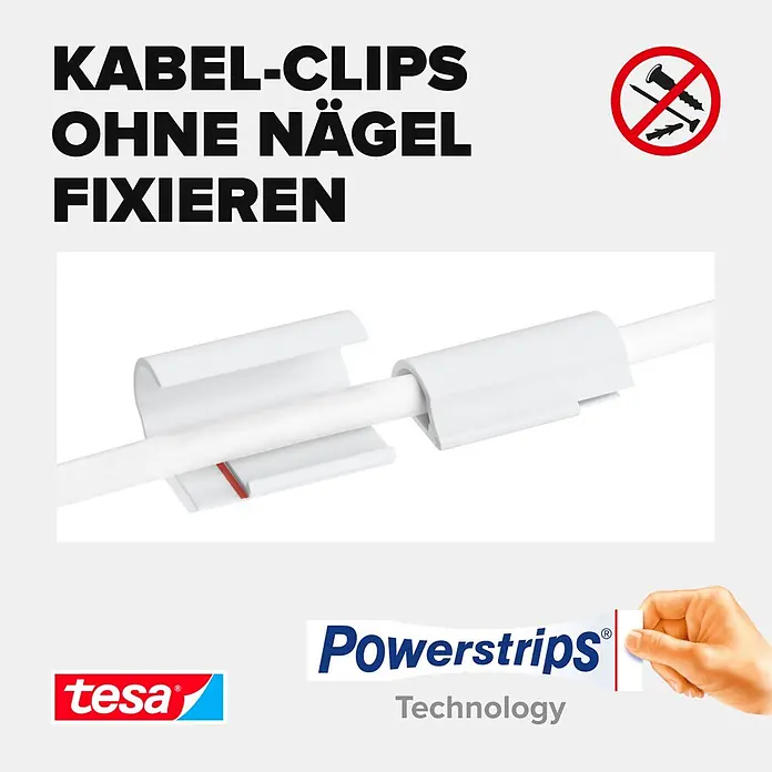 Tesa Powerstrips Kabel-Clip - Kunststoff, Weiß - Informationsansicht