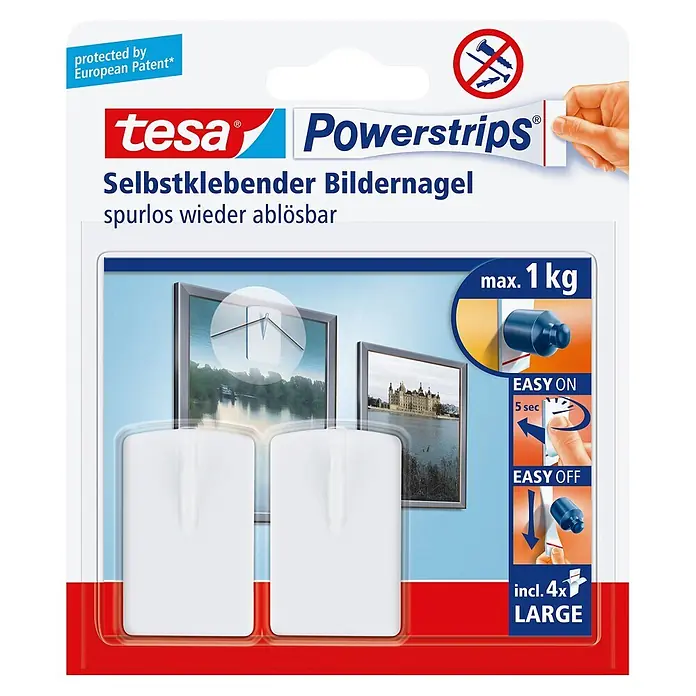 Tesa Powerstrips Bilder-Nagel - Mehrfach verwendbar, Weiß - Vorderansicht