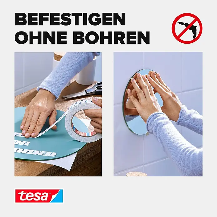 Tesa Montageband - Geeignet für: Fliesen, Feuchtraum, 1,5 m x 19 mm - Informationsansicht