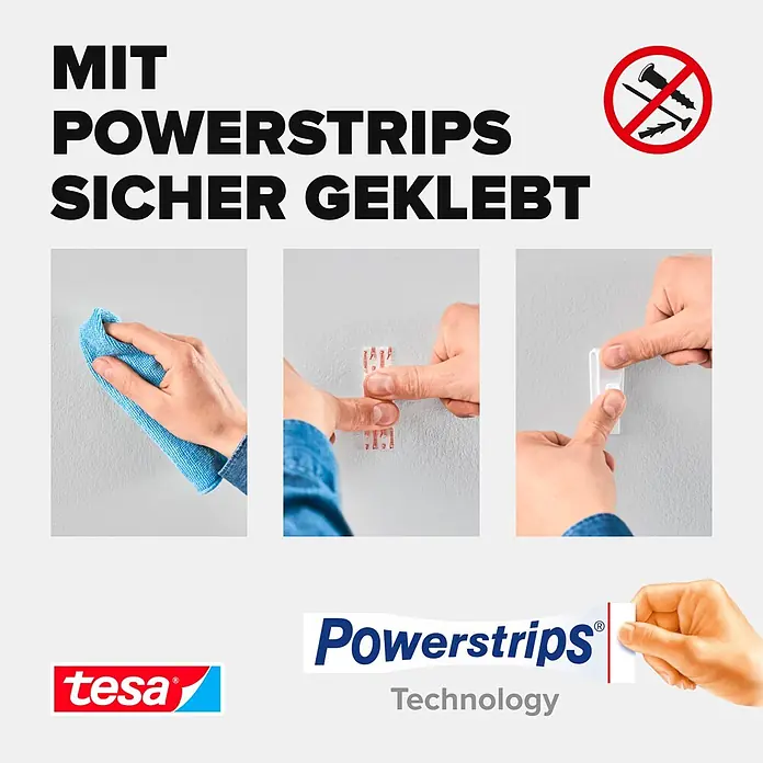 Tesa Powerstrips Gardinenhaken Vario - Weiß, Größe: S, 4 Stk. - Informationsansicht