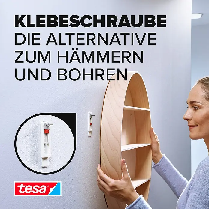 Tesa Verstellbare Klebeschraube - Geeignet für: Tapeten, Belastbarkeit: 1 kg, 2 Stk., Weiß - Informationsansicht