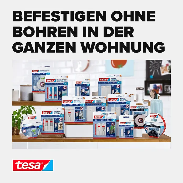 Tesa Verstellbarer Klebenagel - Geeignet für: Fliesen, Belastbarkeit: 4 kg, 2 Stk., Weiß - Informationsansicht