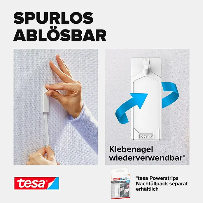 Tesa Klebenagel - Geeignet für: Tapeten, Belastbarkeit: 1 kg, 2 Stk., Weiß - Informationsansicht