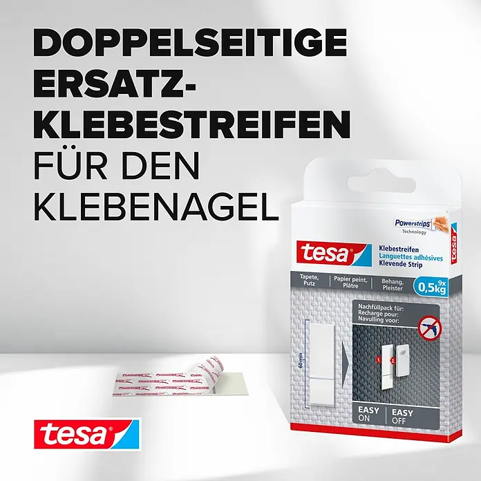 Tesa Klebestreifen - Geeignet für: Tapeten, Belastbarkeit: 0,5 kg, 9 Stk., Weiß - Informationsansicht