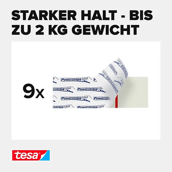 Tesa Klebestreifen - Geeignet für: Fliesen, Belastbarkeit: 2 kg, 9 Stk., Weiß - Informationsansicht