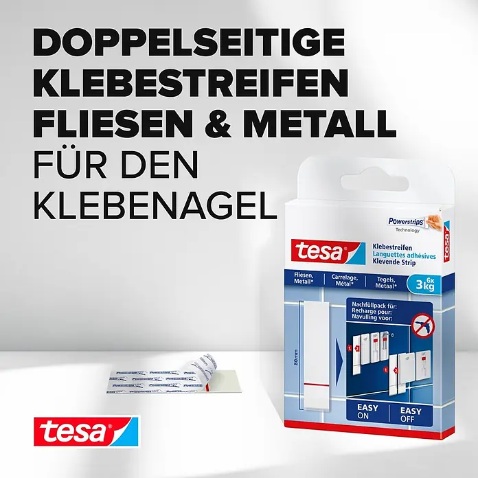 Tesa Klebestreifen - Geeignet für: Fliesen, Belastbarkeit: 3 kg, 9 Stk., Weiß - Informationsansicht