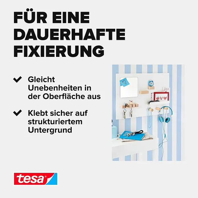 Tesa Montageband - Geeignet für: Tapeten, Belastbarkeit pro m: 10 kg, 1,5 m x 19 mm - Informationsansicht