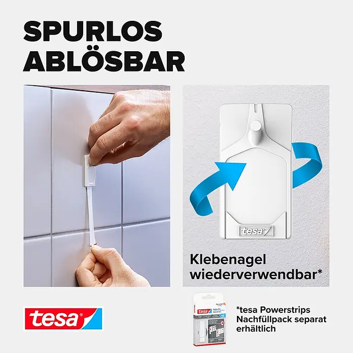 Tesa Klebenagel - Geeignet für: Fliesen, Belastbarkeit: 2 kg, 2 Stk., Weiß - Informationsansicht